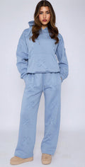 Oversized Crucifix Embroidered Hooded Fleece Co-ord- Light Blue