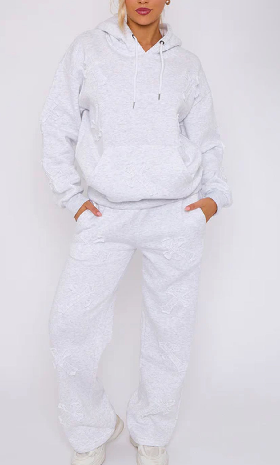 Oversized Crucifix Embroidered Hooded Fleece Co-ord