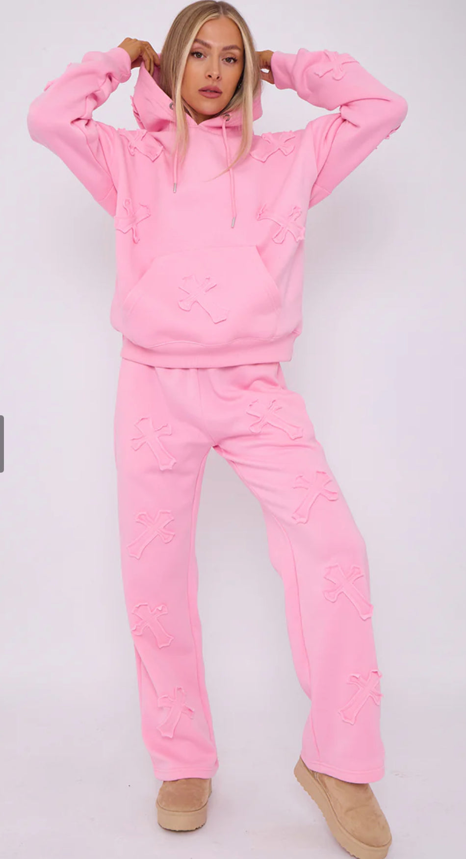 Oversized Crucifix Embroidered Hooded Fleece Co-ord